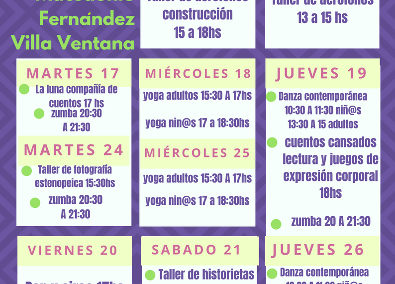 Actividades en Vacaciones en la Biblioteca Macedonio Fernandez de Villa Ventana