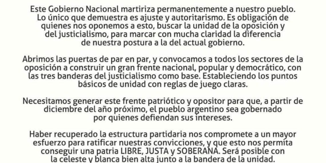 Mensaje José Luis Gioja Presidente del Partido Justicialista