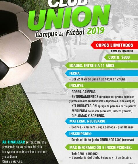 El Club Unión realizará su 2° Campus de Fútbol