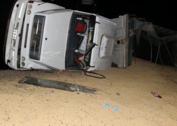 Un camión volcó anoche en la Ruta 33 (fotos y video)