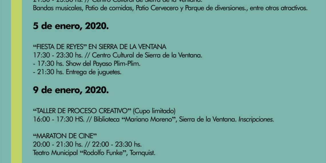 El Municipio publicó la Agenda Cultural que comienza éste fin de semana