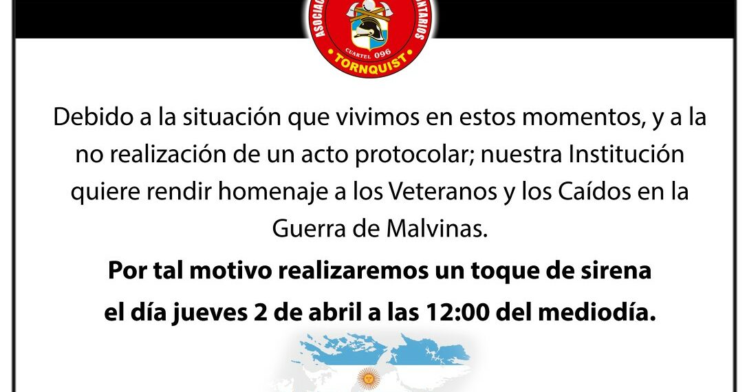 Toque de sirena a las 12:00 del mediodía al conmemorarse el Día del Veterano y de los Caídos en la Guerra de Malvinas