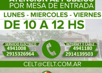 CELT. INFORMA: La mesa de entradas estará abierta Lunes, Miércoles y Viernes de 10 a 12 hs.