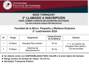 Segundo Llamado a Inscripción 2020 UPSO . Tornquist