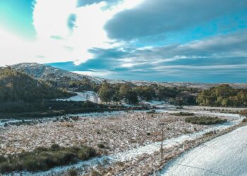 La nevada en la Comarca Serrana vista desde un drone