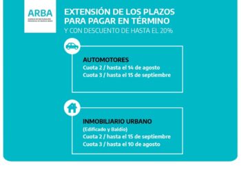 ARBA extiende hasta septiembre la posibilidad de pagar con descuento la cuota 3 de la Patente y la 2 del Inmobiliario Urbano