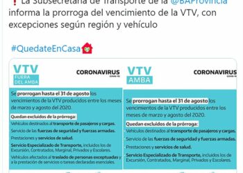 Prorrogan la vigencia de la VTV hasta el 31 de agosto, con excepciones según región y vehículo