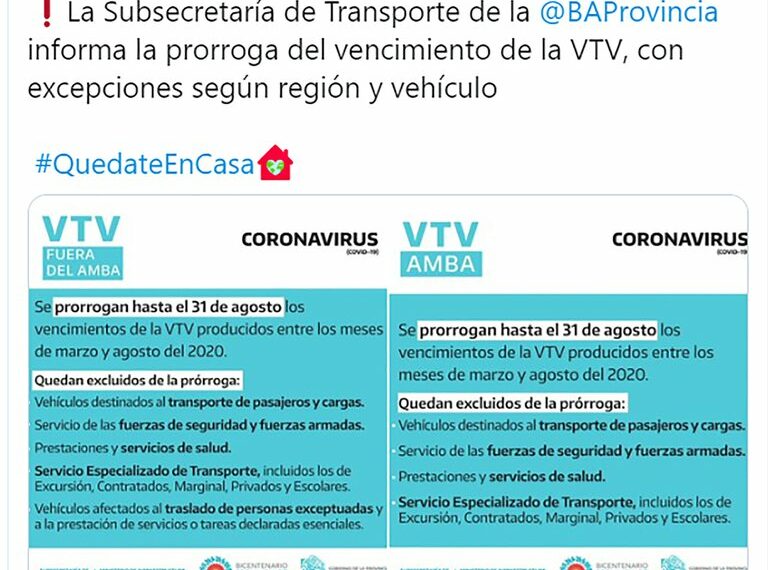 Prorrogan la vigencia de la VTV hasta el 31 de agosto, con excepciones según región y vehículo