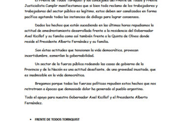 REPUDIO AL ACCIONAR DE UN SECTOR DE LA POLICÍA BONAERENSE SOBRE EL GOBIERNO PROVINCIAL Y NACIONAL