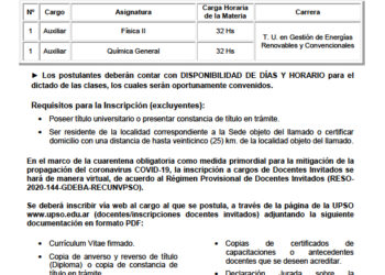 UPSO: PRIMER LLAMADO DE INSCRIPCION 2021. TORNQUIST