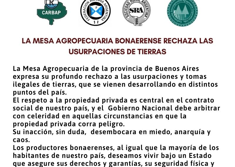 La Mesa Agropecuaria bonaerense rechaza las usurpaciones de tierras