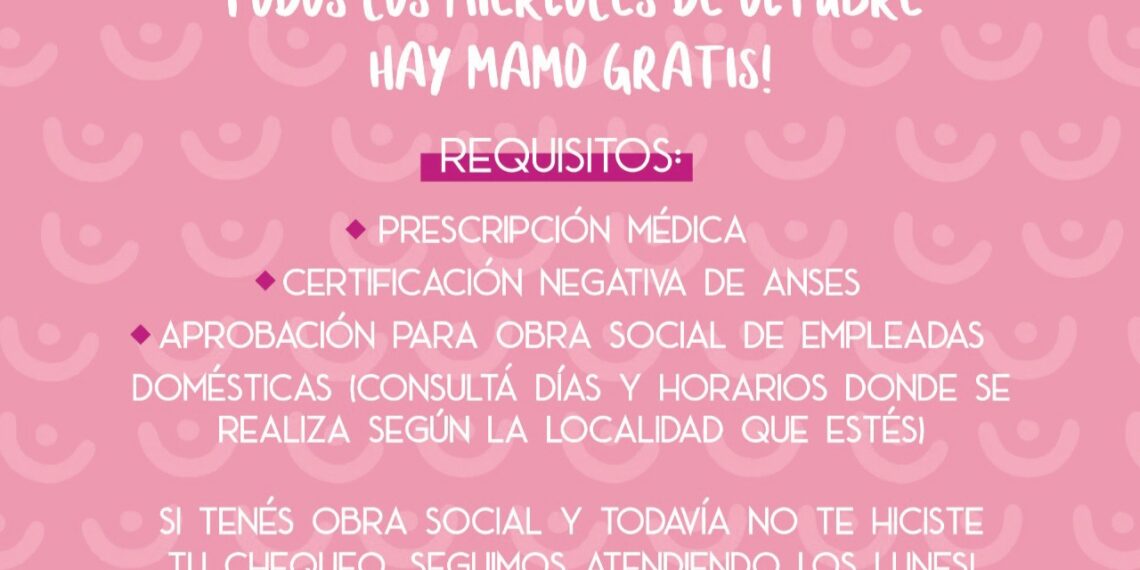 Octubre Rosa: se realizarán mamografías gratuitas 
