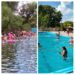 Jornada a pleno sol con turístas disfrutando de los espejos de agua del distrito