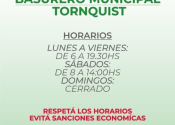 Horarios del basurero municipal de Tornquist