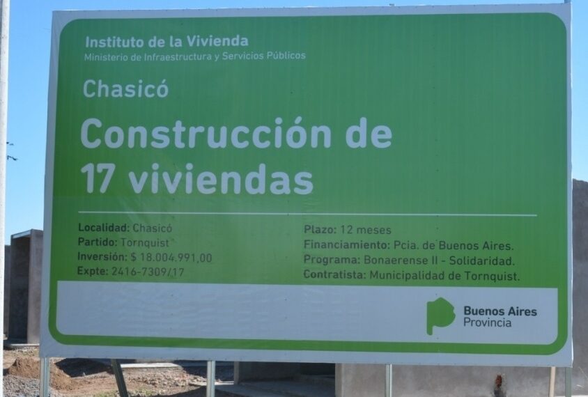 El municipio de Tornquist entregará 17 viviendas en Chasicó