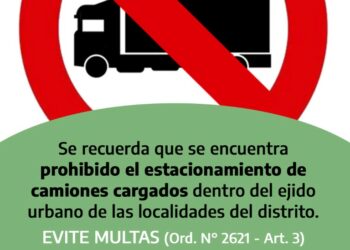 Recuerdan que está prohibido el estacionamiento de camiones cargados dentro del ejido urbano