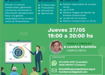 Invitan a la charla virtual sobre “Gestión Responsable de Envases Vacíos de Fitosanitarios”