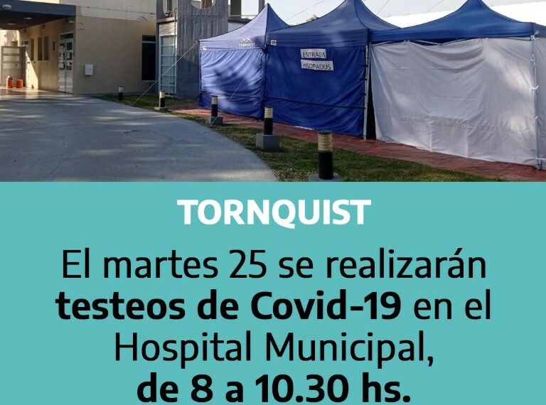Se realizarán testeos de Covid-19 en el Hospital Municipal