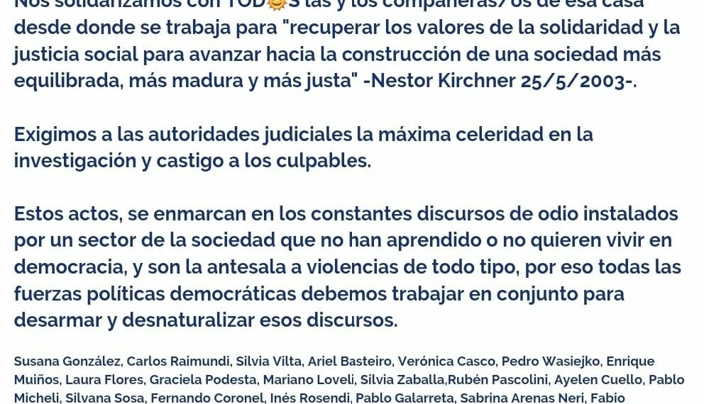 COMUNICADO DE REPUDIO Y SOLIDARIDAD ANTE VIOLENCIA POLITICA