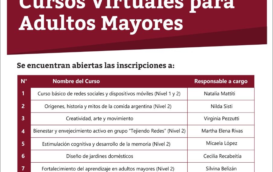Inscripción abierta a nuevos cursos virtuales para adultos mayores