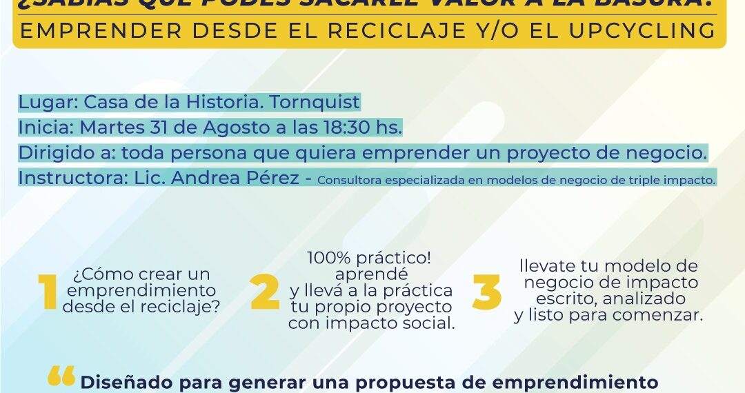 Se viene un taller para crear emprendimientos desde el reciclaje
