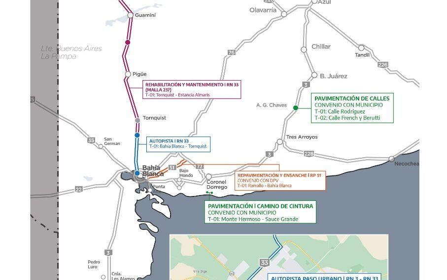 Vialidad Nacional invierte más de $22 mil millones en obras en ejecución en el sudoeste de la provincia de Buenos Aires