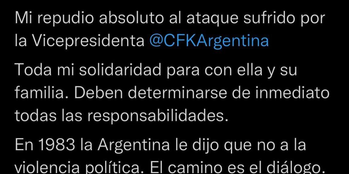 Enérgico repudio del intendente Bordoni sobre el ataque que sufrió la vicepresidenta