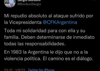 Enérgico repudio del intendente Bordoni sobre el ataque que sufrió la vicepresidenta