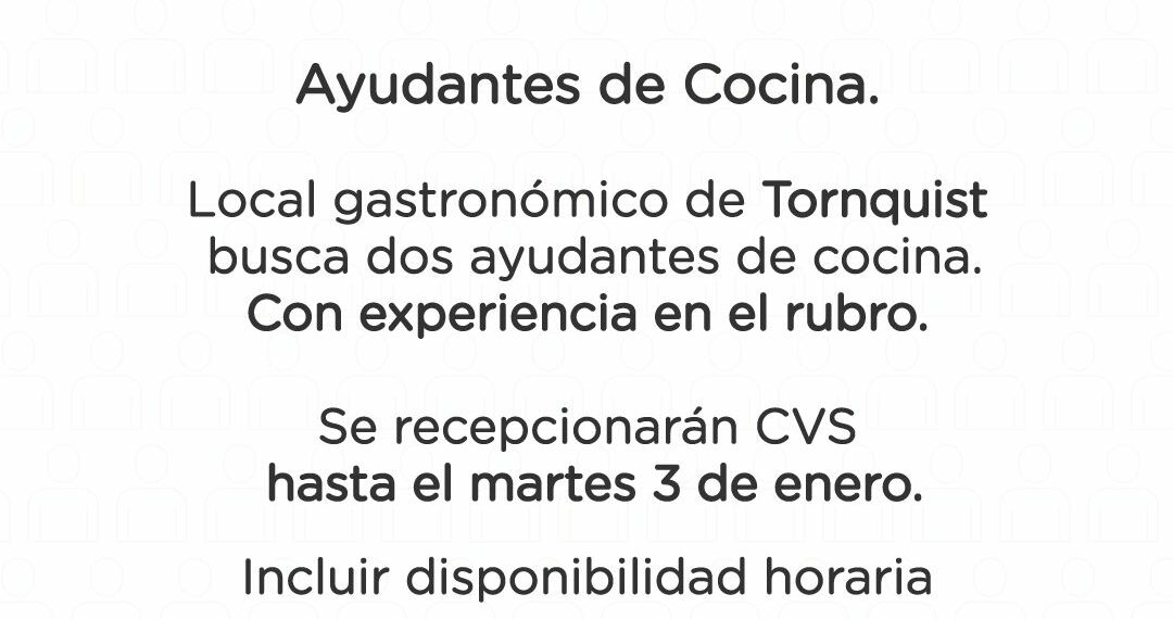 Local gastronómico busca dos ayudantes de cocina