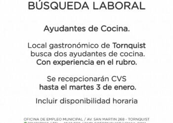 Local gastronómico busca dos ayudantes de cocina