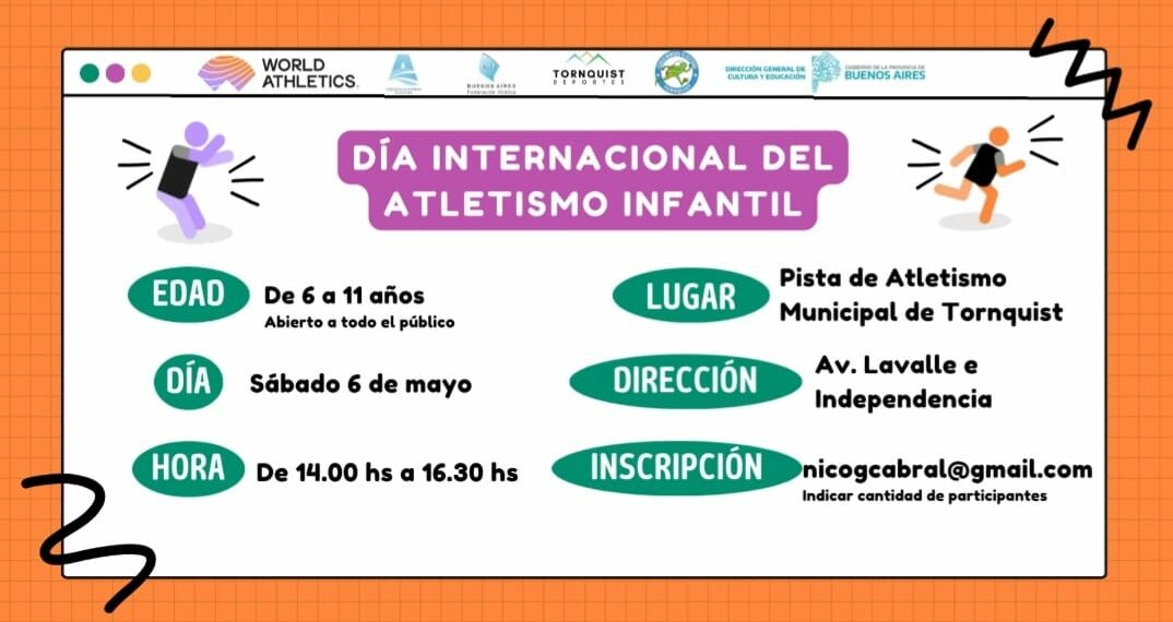 Invitación a niños y niñas a participar del Dia Internacional del Atletismo