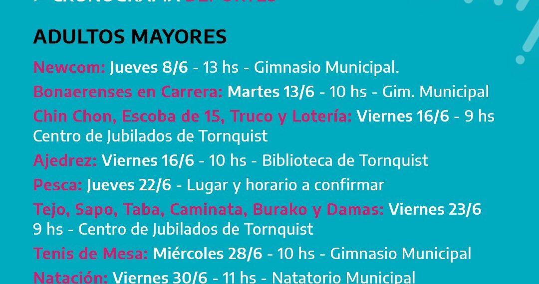 Juegos Bonaerenses: Fechas de la Etapa Municipal de deportes de Adultos Mayores