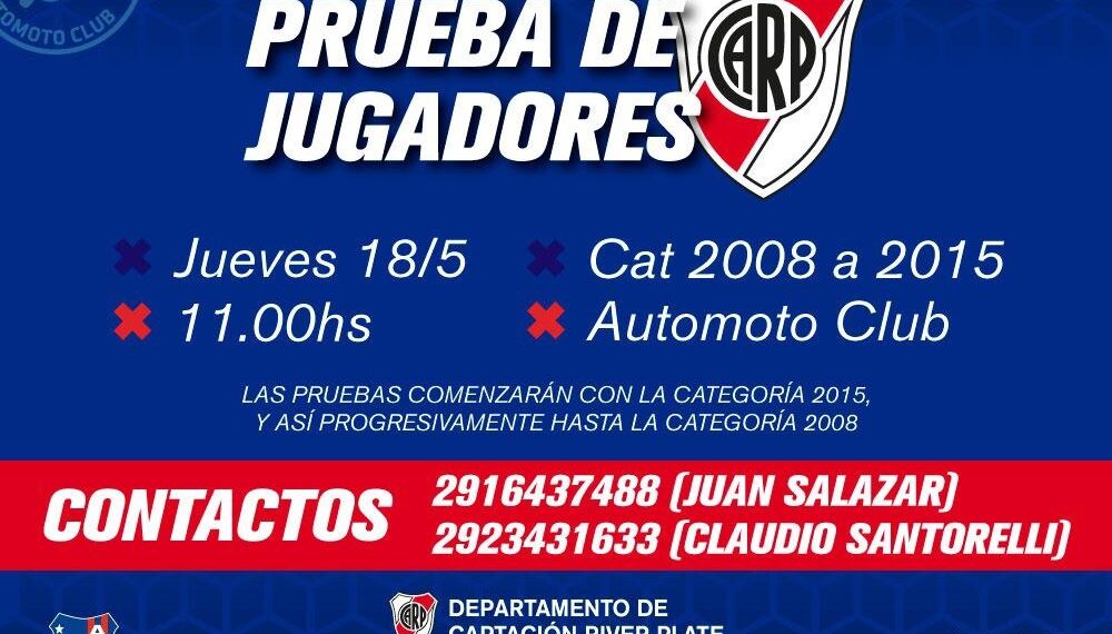 River Plate realizará prueba de jugadores en el Club Automoto