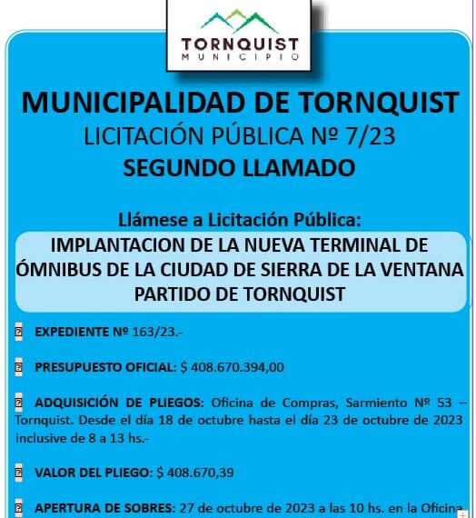 Segundo llamado a licitación para la construcción de la terminal de ómnibus en Sierra de la Ventana