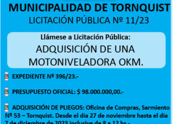 El Municipio licita la adquisición de una motoniveladora 0 km.