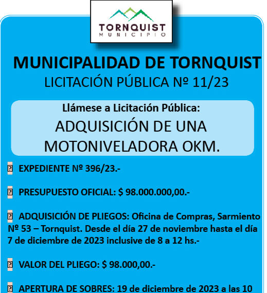 El Municipio licita la adquisición de una motoniveladora 0 km.