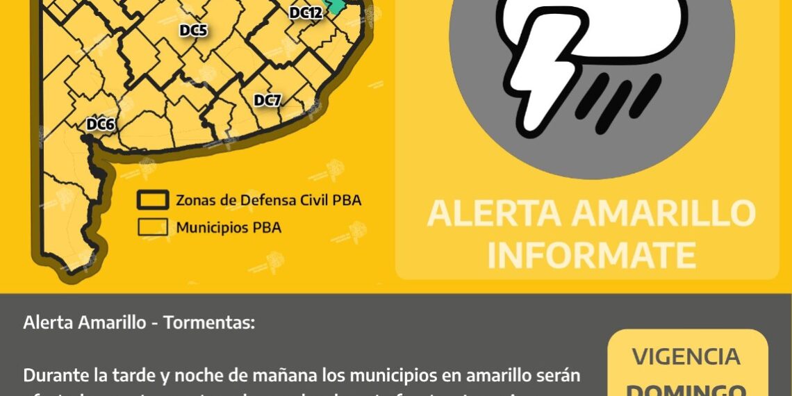 Domingo 24: actualización del pronóstico de alerta amarilla en Tornquist