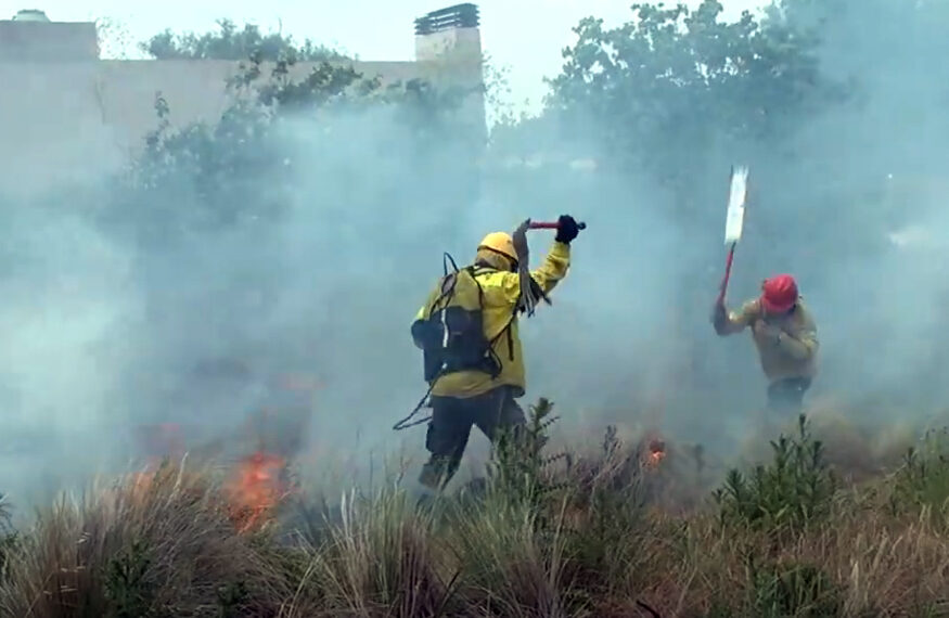 Los Bomberos de Tornquist combatieron un incendio en las vías del ferrocarril (imágenes)