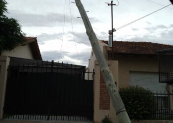 Cayó otro poste de telefónica y quedó sostenido por la red eléctrica y de fibra óptica