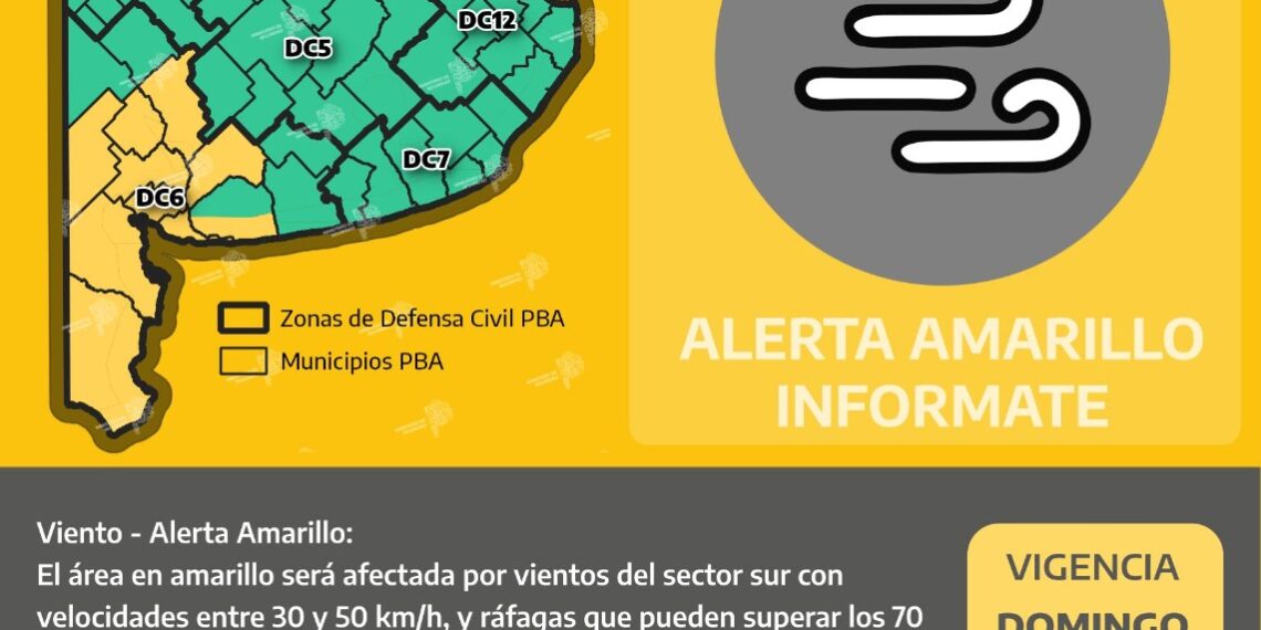 Nuevo Alerta amarillo por vientos intensos