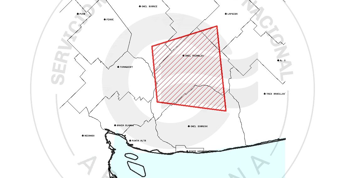 Alerta meteorológico de corto plazo para Tornquist y la región