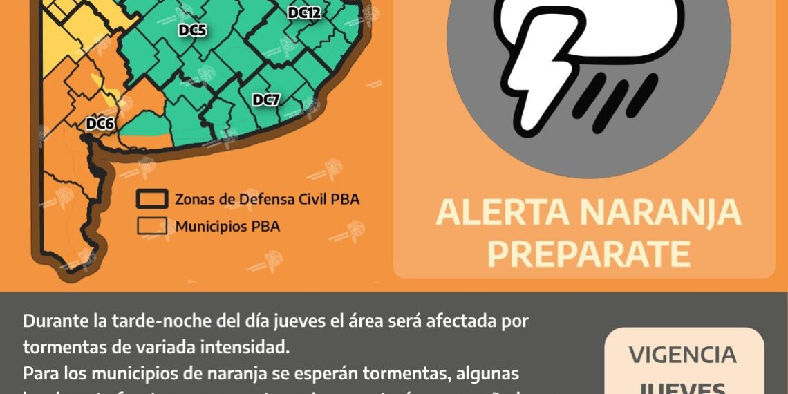 Pronóstico de alerta naranja para este jueves en Tornquist