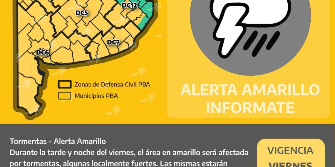 Rige un alerta amarillo para éste viernes