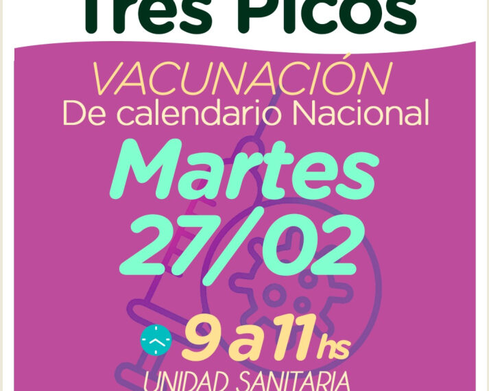 Martes 27: habrá vacunación de calendario en la localidad de Tres Picos