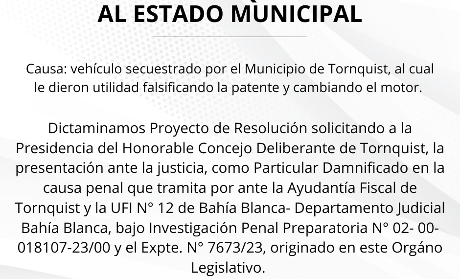 Causa Camioneta: Denuncia penal que involucra al estado municipal
