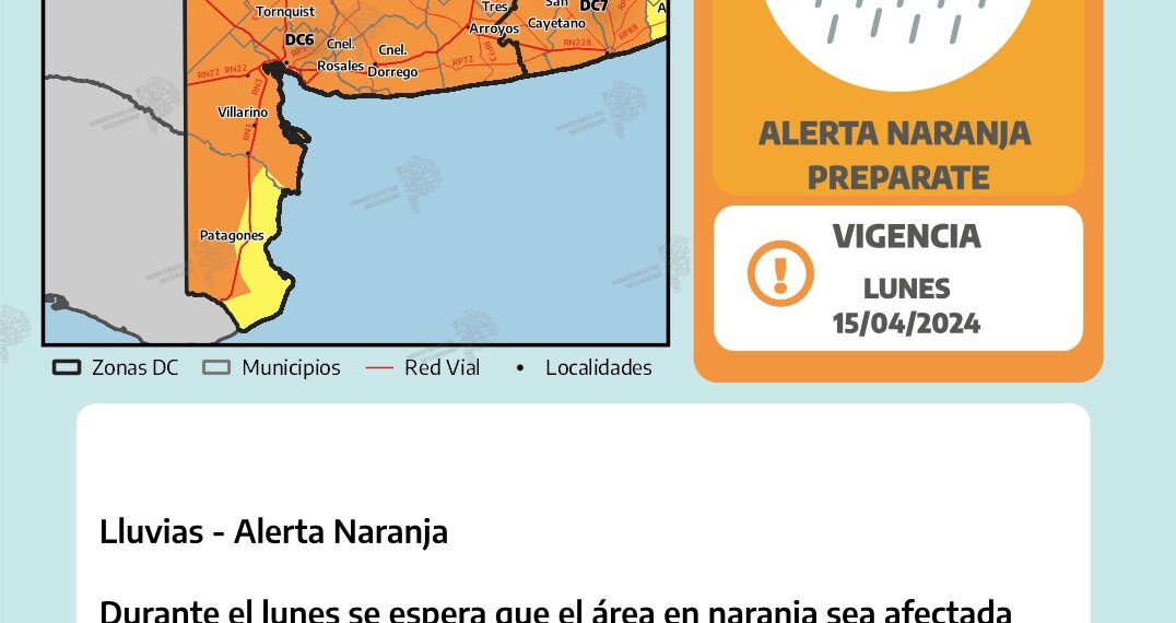Emiten alerta naranja por tormentas fuertes para Tornquist y una amplia región