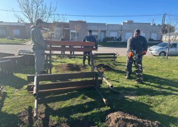 Vecinos Unidos del sector sur realizan su aporte para la puesta en valor de la Plaza del Barrio