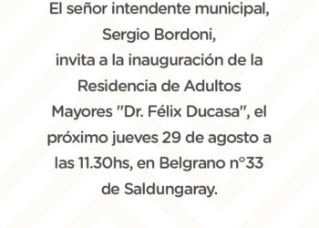 Invitación inauguración de la residencia de adultos mayores de Saldungaray
