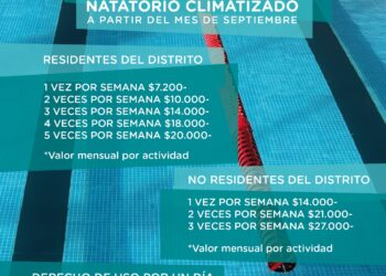 Natatorio Climatizado: Nuevas tarifas vigentes a partir de septiembre