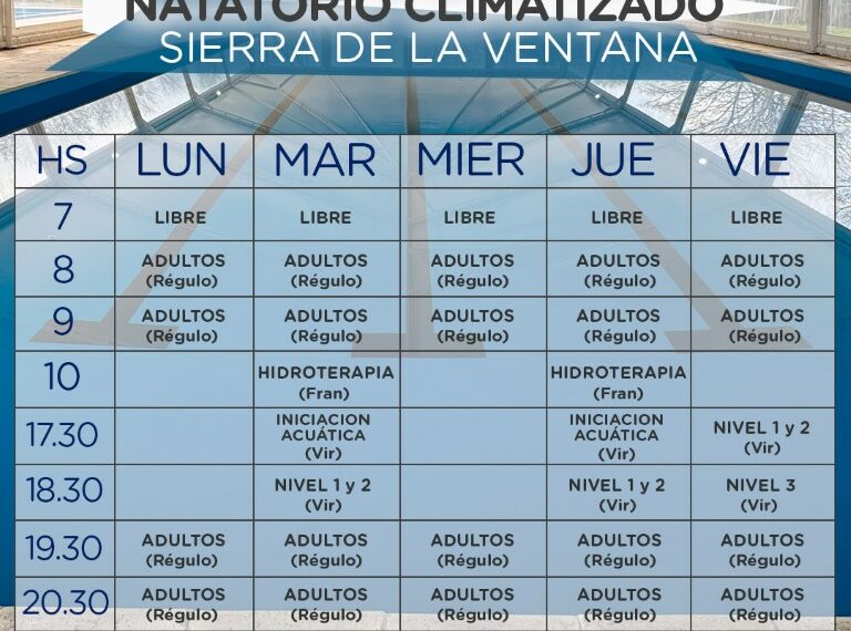Abiertas las inscripciones para el Natatorio Climatizado Municipal de Sierra de la Ventana